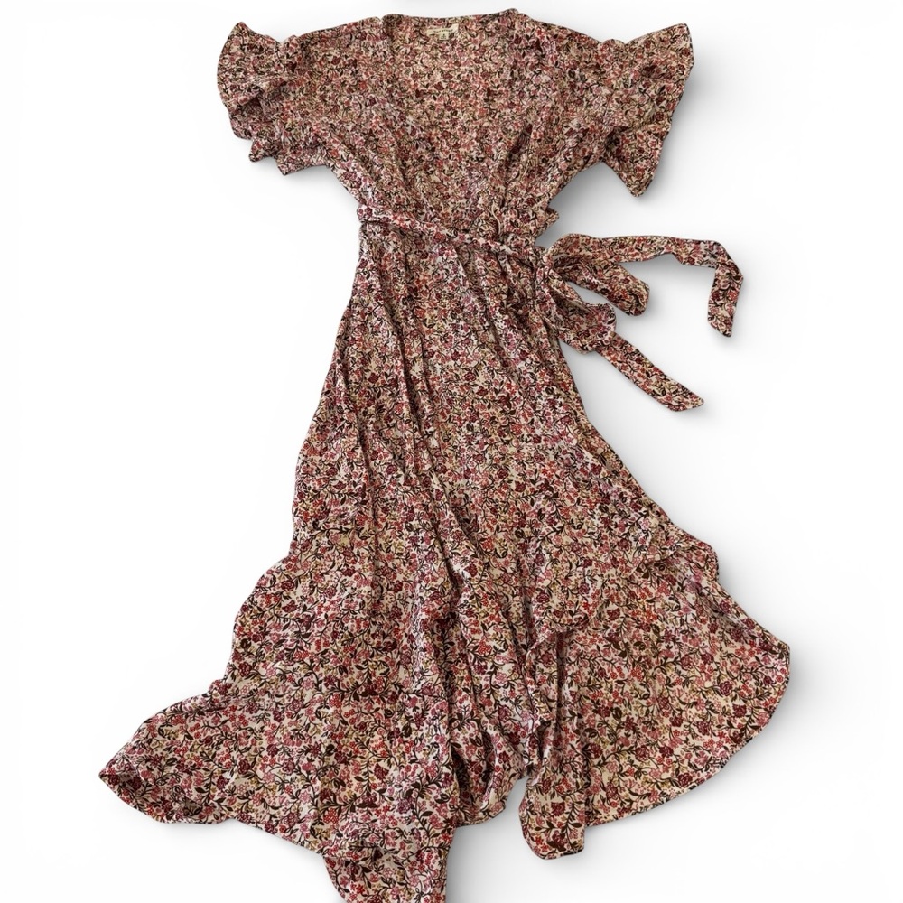 5 for $25!! MAX STUDIO Ruffle Crepe High/low Wrap Midi Dress S - Picture 2 of 8